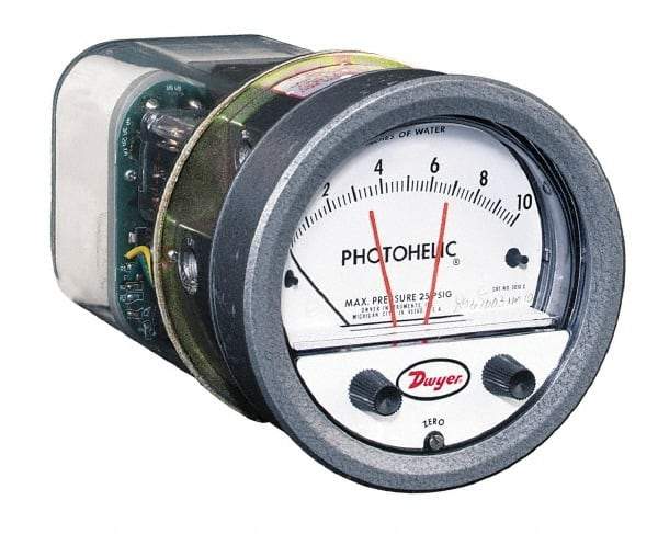 Dwyer - 25 Max psi, 3% Accuracy, NPT Thread Photohelic Pressure Switch - 1/8 Inch Thread, 1/2 Inch Water Column, 120°F Max - Caliber Tooling