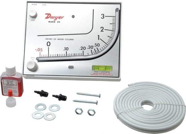 Dwyer - 10 Max psi, 3% Accuracy, Plastic Manometer - 10 Maximum PSI, 3 Inch Water Column, 140°F Max - Caliber Tooling