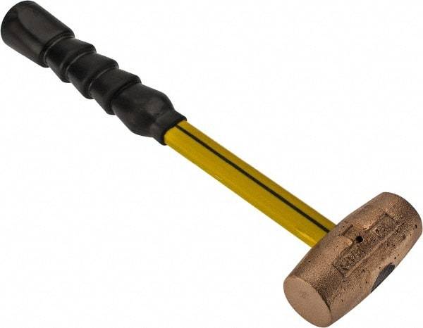 No-Mar - 3 Lb Head 1-1/2" Face Brass Hammer - Fiberglass Handle - Caliber Tooling