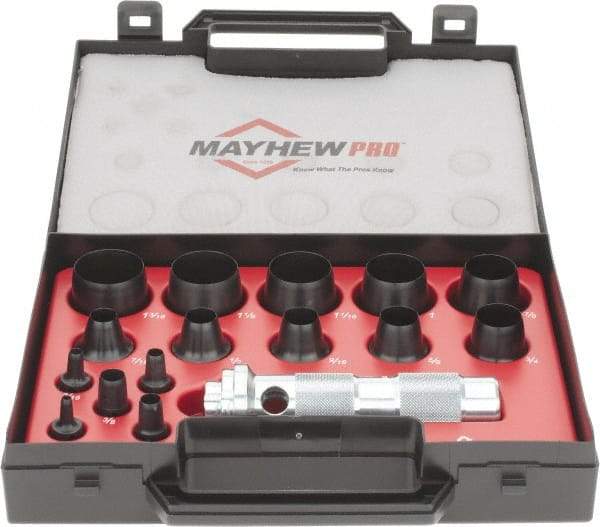 Mayhew - 16 Piece, 1/8 to 1-3/16", Hollow Punch Set - Comes in Plastic Case - Caliber Tooling