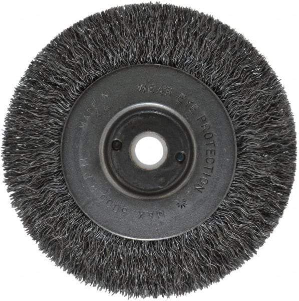 Anderson - 4" OD, 1/2" Arbor Hole, Crimped Steel Wheel Brush - 11/32" Face Width, 13/16" Trim Length, 0.0118" Filament Diam, 6,000 RPM - Caliber Tooling