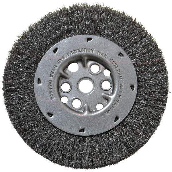 Anderson - 6" OD, 5/8" Arbor Hole, Crimped Steel Wheel Brush - 3/4" Face Width, 1-1/8" Trim Length, 0.008" Filament Diam, 6,000 RPM - Caliber Tooling