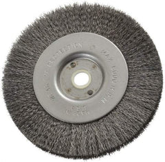 Anderson - 4" OD, 1/2" Arbor Hole, Crimped Steel Wheel Brush - 11/32" Face Width, 13/16" Trim Length, 0.006" Filament Diam, 6,000 RPM - Caliber Tooling