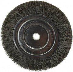 Anderson - 6" OD, 5/8" Arbor Hole, Crimped Steel Wheel Brush - 1/2" Face Width, 1-1/16" Trim Length, 0.008" Filament Diam, 6,000 RPM - Caliber Tooling