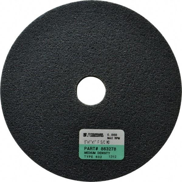 Standard Abrasives - 6" Diam, 1" Face Width, 1" Center Hole, Fine Grade, Silicon Carbide Deburring Wheel - Unitized, Soft/Medium Density 6 Grade, 5,000 RPM - Caliber Tooling