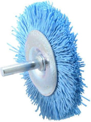 Dico - 3" OD, 1/4" Shank Diam, Crimped Nylon Wheel Brush - 3/8" Face Width - Caliber Tooling