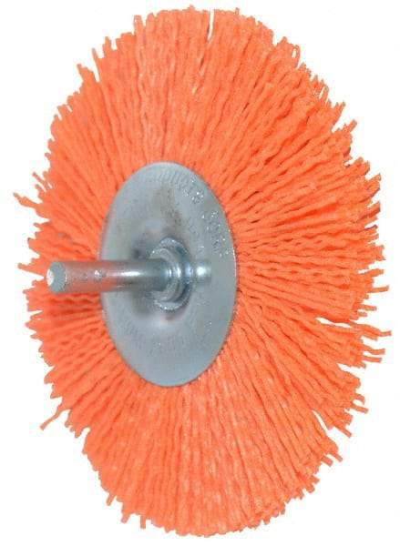 Dico - 4" OD, 1/4" Shank Diam, Crimped Nylon Wheel Brush - 3/8" Face Width - Caliber Tooling