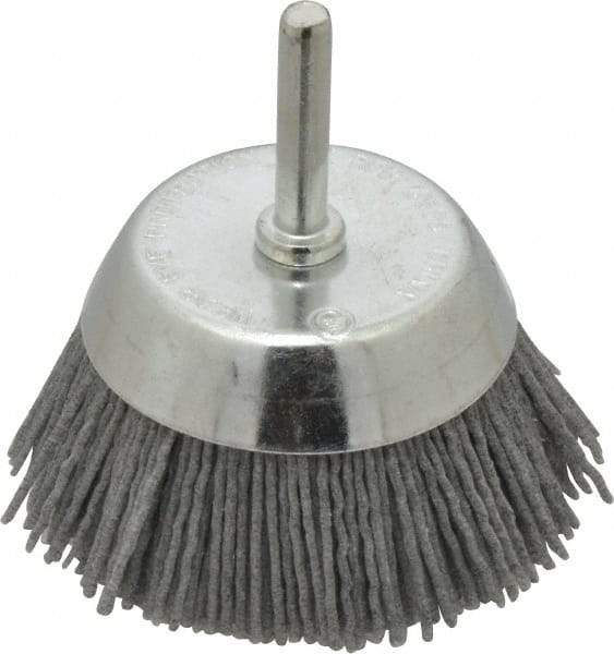 Dico - 2-1/2" Diam, 1/4" Shank Diam, Nylon Fill Cup Brush - Aluminum Oxide Abrasive Material, 0.05 Wire Diam - Caliber Tooling