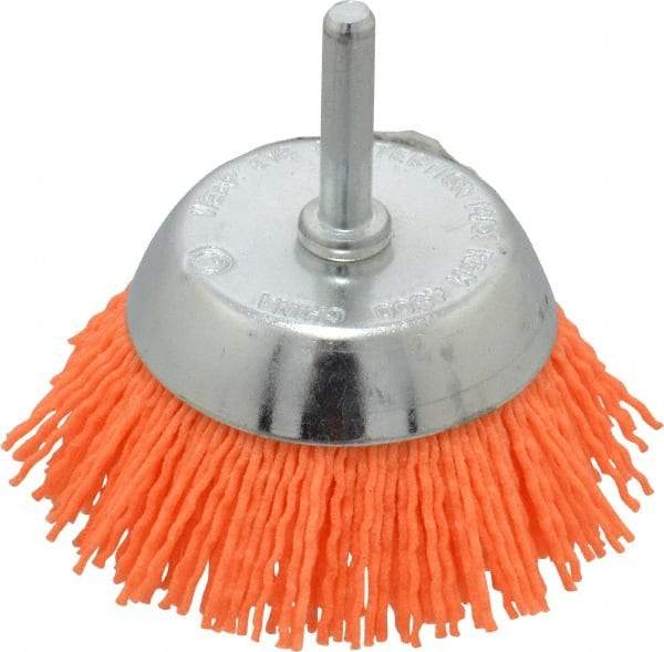 Dico - 2-1/2" Diam, 1/4" Shank Diam, Nylon Fill Cup Brush - Aluminum Oxide Abrasive Material, 0.04 Wire Diam - Caliber Tooling