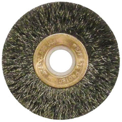 Anderson - 2" OD, 1/2" Arbor Hole, Crimped Steel Wheel Brush - 1/4" Face Width, 1/2" Trim Length, 0.006" Filament Diam, 20,000 RPM - Caliber Tooling