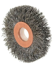 Anderson - 2" OD, 1/2" Arbor Hole, Crimped Steel Wheel Brush - 1/4" Face Width, 1/2" Trim Length, 0.0118" Filament Diam, 20,000 RPM - Caliber Tooling