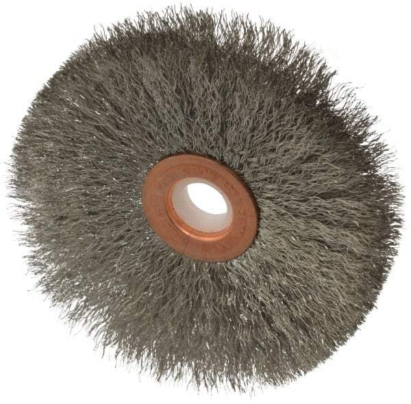 Anderson - 3" OD, 1/2" Arbor Hole, Crimped Stainless Steel Wheel Brush - 1/4" Face Width, 1" Trim Length, 0.006" Filament Diam, 20,000 RPM - Caliber Tooling