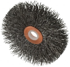 Anderson - 3" OD, 1/2" Arbor Hole, Crimped Steel Wheel Brush - 1/4" Face Width, 1" Trim Length, 0.0118" Filament Diam, 20,000 RPM - Caliber Tooling