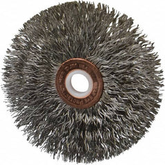 Anderson - 3" OD, 1/2" Arbor Hole, Crimped Stainless Steel Wheel Brush - 1/4" Face Width, 1" Trim Length, 0.014" Filament Diam, 20,000 RPM - Caliber Tooling