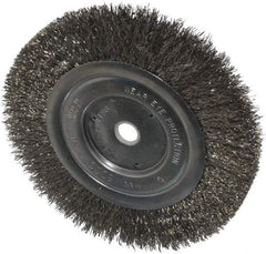 Anderson - 6" OD, 1/2" Arbor Hole, Crimped Stainless Steel Wheel Brush - 1/2" Face Width, 1-1/16" Trim Length, 0.0104" Filament Diam, 6,000 RPM - Caliber Tooling