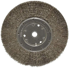 Anderson - 8" OD, 5/8" Arbor Hole, Crimped Stainless Steel Wheel Brush - 1/2" Face Width, 1-13/16" Trim Length, 0.0104" Filament Diam, 4,500 RPM - Caliber Tooling