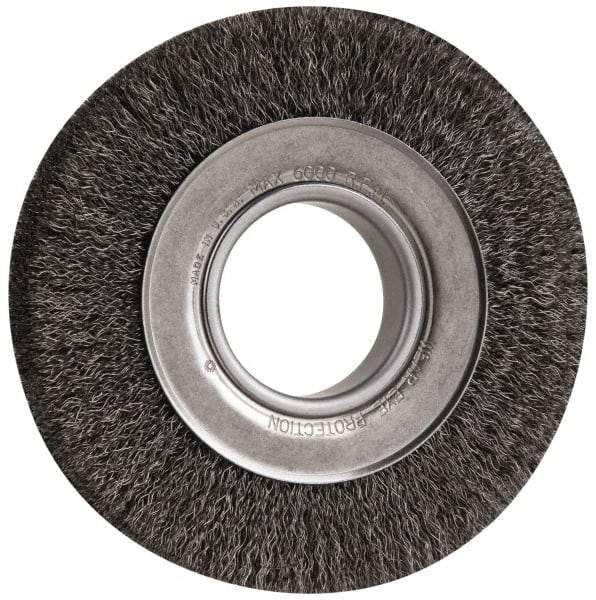 Anderson - 6" OD, 2" Arbor Hole, Crimped Steel Wheel Brush - 1" Face Width, 1-1/8" Trim Length, 0.0118" Filament Diam, 6,000 RPM - Caliber Tooling