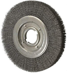 Anderson - 10" OD, 2" Arbor Hole, Crimped Steel Wheel Brush - 1-1/4" Face Width, 2" Trim Length, 0.0118" Filament Diam, 3,600 RPM - Caliber Tooling