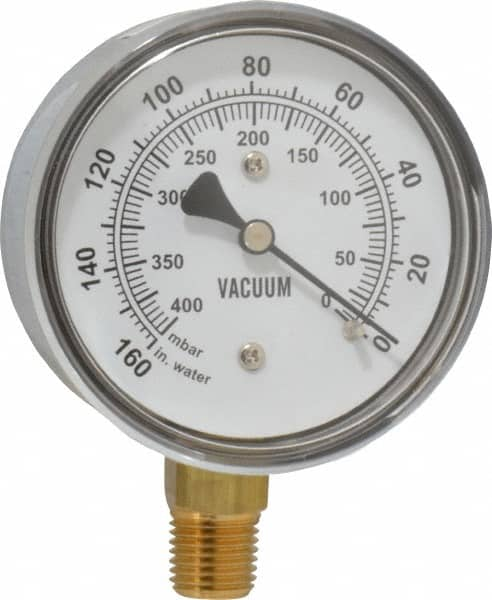 Gast - 1/4" NPT Vacuum Gauge - 0-60 psi Pressure, 0-400 Millibars - Caliber Tooling