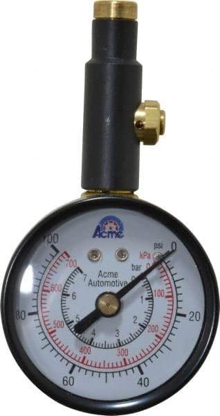 Acme - 0 to 100 psi Dial Straight Tire Pressure Gauge - Closed Check - Caliber Tooling