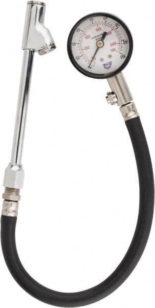 Acme - 0 to 160 psi Dial Straight Dual Tire Pressure Gauge - Closed Check, 12' Hose Length - Caliber Tooling