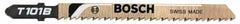 Bosch - 3-5/8" Long, 11 to 14 Teeth per Inch, High Speed Steel Jig Saw Blade - Toothed Edge, 0.3" Wide x 0.04" Thick, T-Shank, Mill Wavy Tooth Set - Caliber Tooling