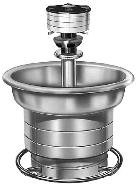 Bradley - Circular, Foot-Controlled, External Drain, 36" Diam, 5 Person Capacity, Stainless Steel, Wash Fountain - 2 GPM, 9" Bowl Depth, 28" High, 304 Material Grade - Caliber Tooling