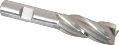 OSG - 21/32", 1-5/8" LOC, 1/2" Shank Diam, 3-5/8" OAL, 4 Flute, Vanadium High Speed Steel Square End Mill - Single End, Uncoated, Spiral Flute, 30° Helix, Centercutting, Right Hand Cut, Right Hand Flute, Series 574 - Caliber Tooling