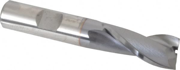 OSG - 9/16", 1-1/8" LOC, 1/2" Shank Diam, 3-1/8" OAL, 2 Flute, Vanadium High Speed Steel Square End Mill - Single End, TiCN Finish, Spiral Flute, 30° Helix, Centercutting, Right Hand Cut, Right Hand Flute, Series 573 - Caliber Tooling