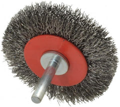 Value Collection - 2-5/8" OD, 1/4" Shank Diam, Crimped Steel Wheel Brush - 1/2" Face Width, 3/4" Trim Length, 0.015" Filament Diam, 15,000 RPM - Caliber Tooling