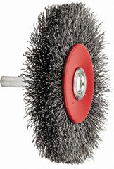 Value Collection - 3-1/16" OD, 1/4" Shank Diam, Crimped Steel Wheel Brush - 1/2" Face Width, 3/4" Trim Length, 0.015" Filament Diam, 12,000 RPM - Caliber Tooling