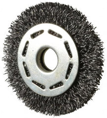 Value Collection - 2-1/2" OD, 3/8" Arbor Hole, Crimped Steel Wheel Brush - 5/16" Face Width, 1/2" Trim Length, 0.012" Filament Diam, 6,000 RPM - Caliber Tooling