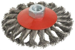 Value Collection - 4" OD, M14x2.00 Arbor Hole, Knotted Steel Wheel Brush - 1/2" Face Width, 7/8" Trim Length, 0.015" Filament Diam, 12,500 RPM - Caliber Tooling