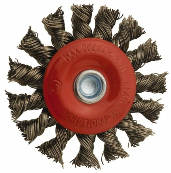 Value Collection - 12" OD, 1-1/4" Arbor Hole, Knotted Steel Wheel Brush - 11/16" Face Width, 1-13/16" Trim Length, 0.012" Filament Diam, 3,600 RPM - Caliber Tooling