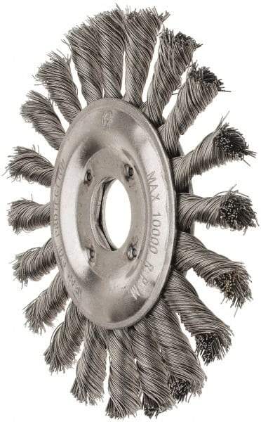 Value Collection - 5" OD, 7/8" Arbor Hole, Knotted Steel Wheel Brush - 1/2" Face Width, 1-1/8" Trim Length, 0.008" Filament Diam, 10,000 RPM - Caliber Tooling