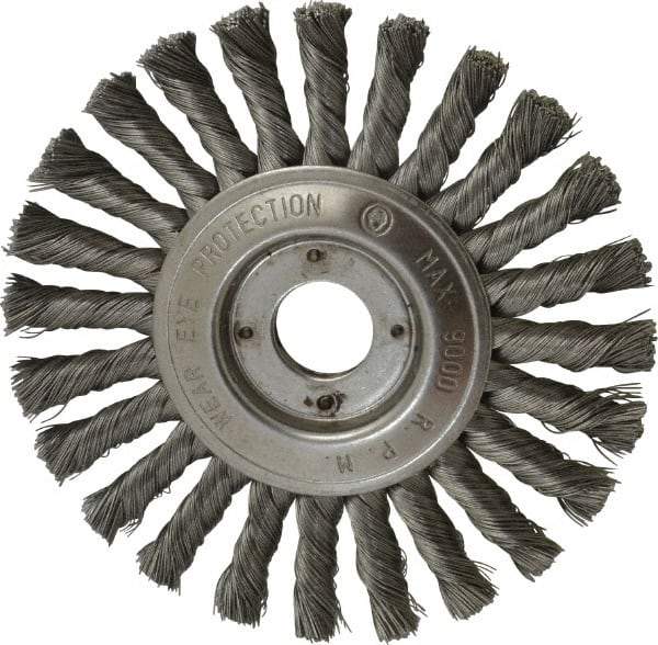 Value Collection - 6" OD, 7/8" Arbor Hole, Knotted Steel Wheel Brush - 1/2" Face Width, 1-1/2" Trim Length, 0.008" Filament Diam, 9,000 RPM - Caliber Tooling