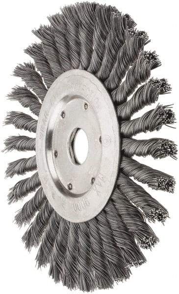 Value Collection - 7" OD, 7/8" Arbor Hole, Knotted Steel Wheel Brush - 1/2" Face Width, 1-11/16" Trim Length, 0.012" Filament Diam, 9,000 RPM - Caliber Tooling