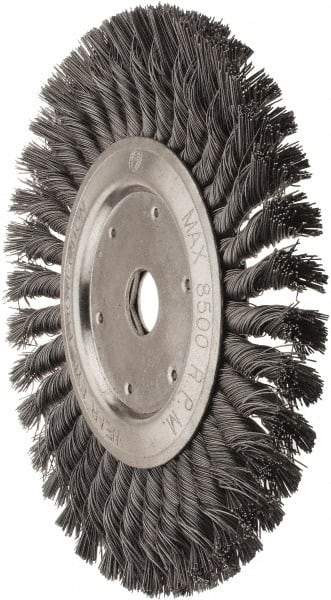 Value Collection - 8" OD, 7/8" Arbor Hole, Knotted Steel Wheel Brush - 1/2" Face Width, 1-11/16" Trim Length, 0.012" Filament Diam, 8,500 RPM - Caliber Tooling