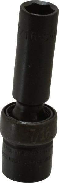 SK - 3/8" Drive 7/16" Deep Universal Impact Socket - 6 Points, 3-1/8" OAL - Caliber Tooling