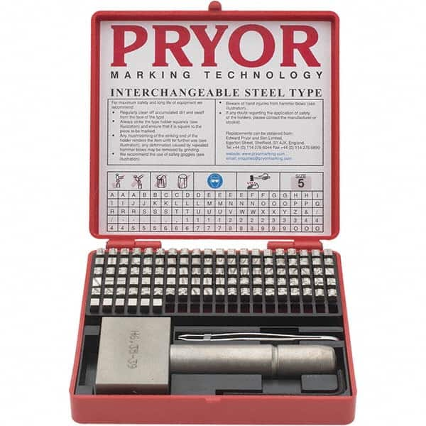 Pryor - 106 Piece, 3/16 Inch Character, Hardened Steel Type Set - 8 Character Capacity - Caliber Tooling