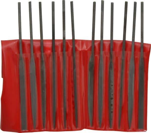 Value Collection - 12 Piece Swiss Pattern File Set - 5-1/2" Long, 0 Coarseness, Round Handle, Set Includes Barrette, Crossing, Equalling, Flat, Half Round, Knife, Round, Round Edge Joint, Slitting, Square, Three Square - Caliber Tooling