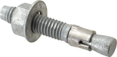 Made in USA - 3/8" Diam, 3/8" Drill, 2-1/4" OAL, 2-7/8" Min Embedment Wedge Expansion Concrete Anchor - Grade 5 Steel, Galvanized Finish, Hex Nut Head, Hex Drive, 1-3/16" Thread Length - Caliber Tooling