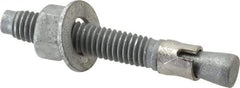 Made in USA - 3/8" Diam, 3/8" Drill, 2-3/4" OAL, 2-7/8" Min Embedment Wedge Expansion Concrete Anchor - Grade 5 Steel, Galvanized Finish, Hex Nut Head, Hex Drive, 1-5/8" Thread Length - Caliber Tooling