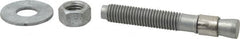 Made in USA - 5/8" Diam, 5/8" Drill, 4-1/2" OAL, Wedge Expansion Concrete Anchor - Grade 5 Steel, Galvanized Finish, Hex Nut Head, Hex Drive, 2-5/8" Thread Length - Caliber Tooling