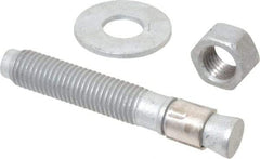 Made in USA - 3/4" Diam, 3/4" Drill, 4-3/4" OAL, 1-5/8" Min Embedment Wedge Expansion Concrete Anchor - Grade 5 Steel, Galvanized Finish, Hex Nut Head, Hex Drive, 2-7/8" Thread Length - Caliber Tooling