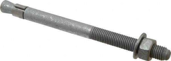 Made in USA - 3/4" Diam, 3/4" Drill, 10" OAL, 1-1/2" Min Embedment Wedge Expansion Concrete Anchor - Grade 5 Steel, Galvanized Finish, Hex Nut Head, Hex Drive, 4" Thread Length - Caliber Tooling