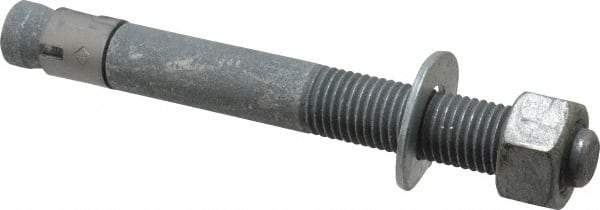 Made in USA - 1" Diam, 1" Drill, 9" OAL, 1-1/8" Min Embedment Wedge Expansion Concrete Anchor - Grade 5 Steel, Galvanized Finish, Hex Nut Head, Hex Drive, 4" Thread Length - Caliber Tooling