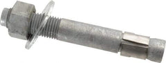 Made in USA - 1-1/4" Diam, 1-1/4" Drill, 9" OAL, Wedge Expansion Concrete Anchor - Grade 5 Steel, Galvanized Finish, Hex Nut Head, Hex Drive, 3-1/4" Thread Length - Caliber Tooling