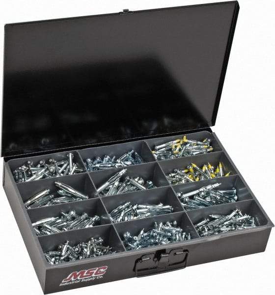 Value Collection - 684 Piece, 1/8 to 1/4" Screw, Steel Anchor Assortment - Zinc Plated - Caliber Tooling