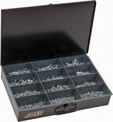 Value Collection - 1,640 Piece, #6x5/8 to #8x3, Steel Wood Screw Assortment - Flat Head, Phillips Drive, 5/8 to 3" Long, Zinc-Plated Finish - Caliber Tooling